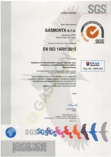 Certifikát EN ISO 14001:2015 Certifikát EN ISO 14001:2015