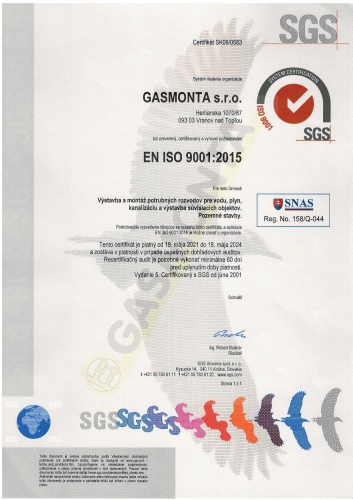 Certifikát EN ISO 9001:2015 Certifikát EN ISO 9001:2015