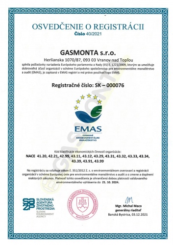 Osvedčenie EMAS Osvedčenie EMAS